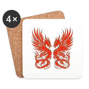 Fantasy Dragon Anime Drachenkopf Mythisch Reptil Magie - Untersetzer (4er-Set) - Weiß - Vorne