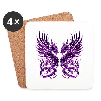 Fantasy Dragon Anime Drachenkopf Mythisch Reptil Magie - Untersetzer (4er-Set) - Weiß - Vorne
