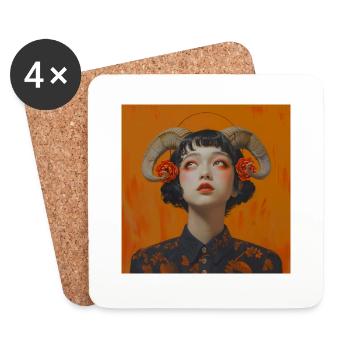 Portrait de jeune fille japonaise - Dessous de verre (lot de 4) - blanc - Devant
