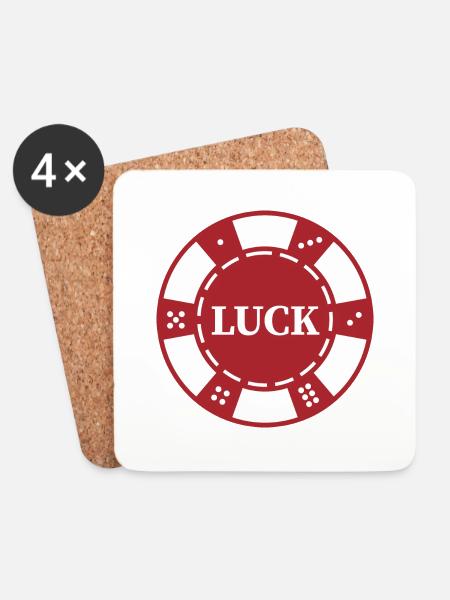 "LUCK" Casino-Chip - Red Chip for Poker players - Coasters (set of 4) - white