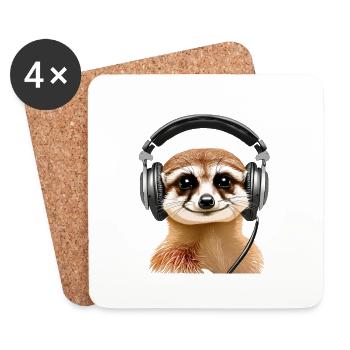 Erdmännchen mit Headset (realistisch) - Untersetzer (4er-Set) - Weiß - Vorne