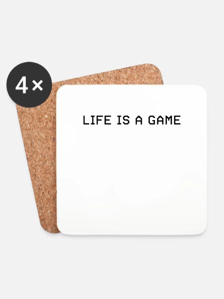 LIFE IS A GAME - pixel lettering - Coasters (set of 4) - white