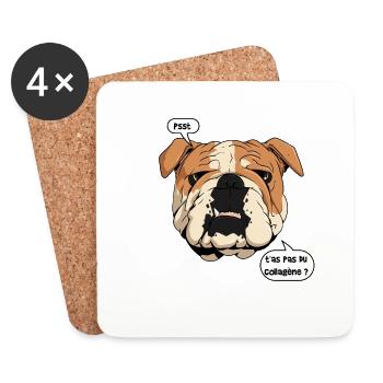 Bulldogge und Kollagen - Untersetzer (4er-Set) - Weiß - Vorne