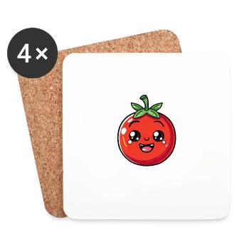 Radiant tomato with leaf in cartoon style - Coasters (set of 4) - white - Front