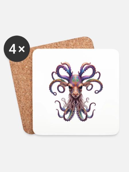 Psychedelischer Goa Hirsch Oktopus - Untersetzer (4er-Set) - Weiß