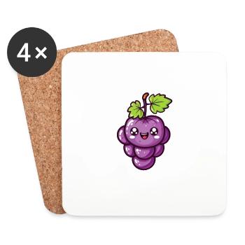 Raisin heureux dans le style de dessin animé violet - Dessous de verre (lot de 4) - blanc - Devant