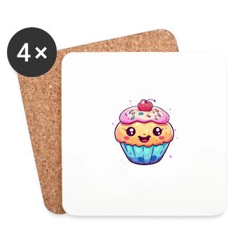 Mignon cupcake rose à la fraise - Dessous de verre (lot de 4) - blanc - Devant