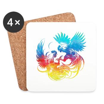 Cock tup fight animal isolated colorful chicken - Coasters (set of 4) - white - Front