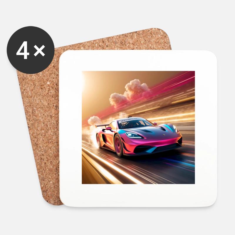 A sleek lowpoly 3D car model Une voiture de course - Dessous de verre (lot de 4) - blanc