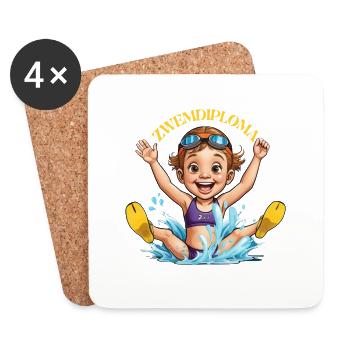 Diplôme de natation : Super nageur ! - Dessous de verre (lot de 4) - blanc - Devant