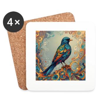 Oiseau coloré rectangulaire - Dessous de verre (lot de 4) - blanc - Devant