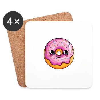 Donut mit Gesicht - Untersetzer (4er-Set) - Weiß - Vorne