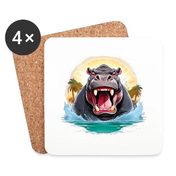 Wild angry animal pugnacious combative hippo - Coasters (set of 4) - white - Front