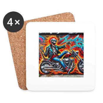 Rocker in flames - Coasters (set of 4) - white - Front