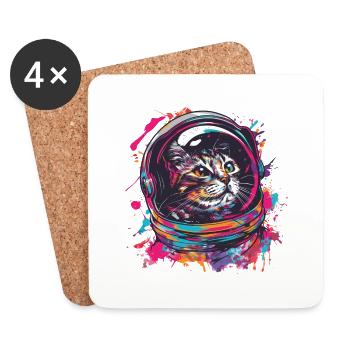 Katze mit Astronautenhelm Weltall Graffiti - Untersetzer (4er-Set) - Weiß - Vorne
