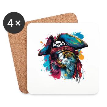 Piraten Katze - Untersetzer (4er-Set) - Weiß - Vorne