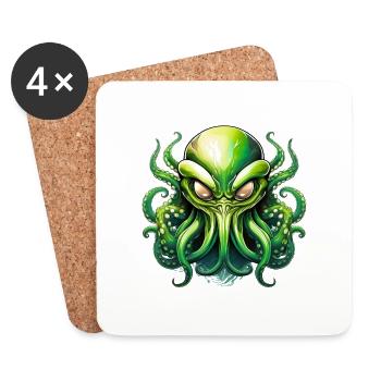 Wildes wütendes Logobeängstigendes gruseliges Alien - Untersetzer (4er-Set) - Weiß - Vorne