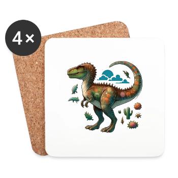 T-Rex Dino Dinosaurier - Untersetzer (4er-Set) - Weiß - Vorne