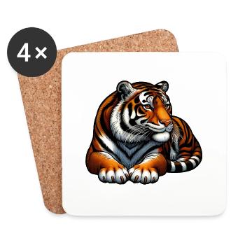 Tiger Raubkatze: Riesenkatze! - Untersetzer (4er-Set) - Weiß - Vorne