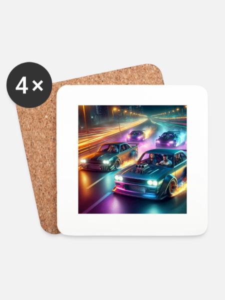 Fast furious super cars night road power - Coasters (set of 4) - white