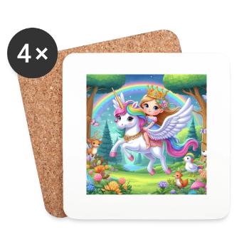 Princesse sur une Licorne volante - Dessous de verre (lot de 4) - blanc - Devant