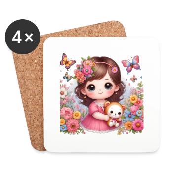 Petite fille avec sa poupée - Dessous de verre (lot de 4) - blanc - Devant