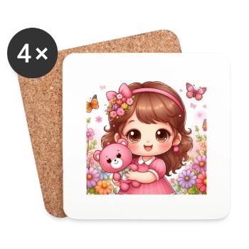 Little girl with her teddy bear cuddly toy - Coasters (set of 4) - white - Front