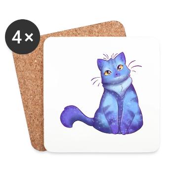 Chat Chat Nuit Bleu Nuit Étoiles Amoureux des Chats - Dessous de verre (lot de 4) - blanc - Devant