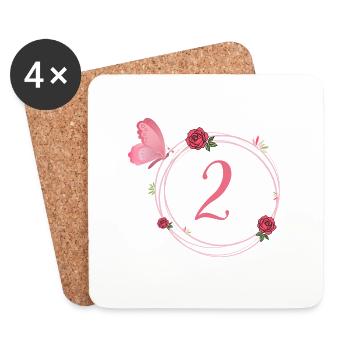2e anniversaire papillon et fleurs fillettes - Dessous de verre (lot de 4) - blanc - Devant