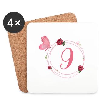 9th Birthday Butterfly and Flower Girls - Coasters (set of 4) - white - Front