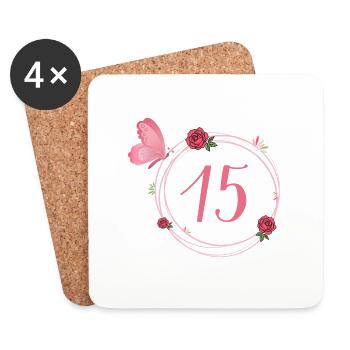 15th Birthday Butterfly and Flower Girls - Coasters (set of 4) - white - Front