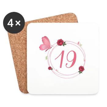 19th Birthday Butterfly and Flower Girls - Coasters (set of 4) - white - Front
