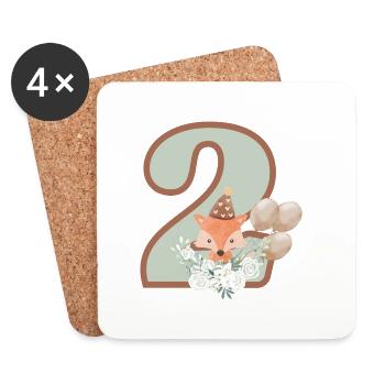 2. Geburtstag Fuchs Blumen - Untersetzer (4er-Set) - Weiß - Vorne