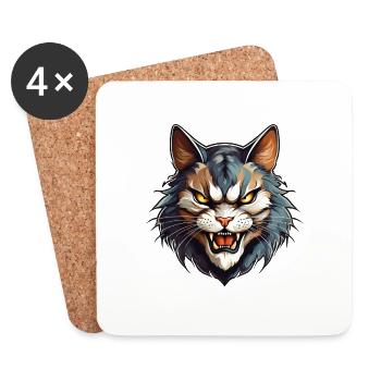 Wild angry cat combative motivational sport - Coasters (set of 4) - white - Front