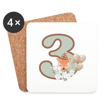 3. Geburtstag Fuchs Blumen - Untersetzer (4er-Set) - Weiß - Vorne