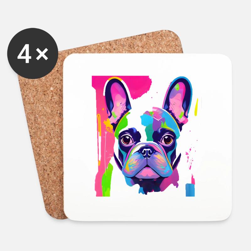 Bulldogge bunt - Untersetzer (4er-Set) - Weiß