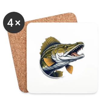 Wild angry pike combative motivational sport - Coasters (set of 4) - white - Front