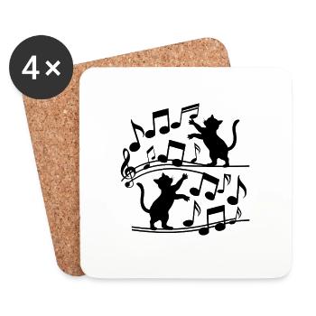 Motif chats noirs jouant avec note de musique - Dessous de verre (lot de 4) - blanc - Devant