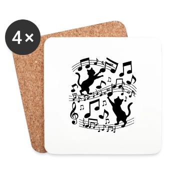 Motif chats noirs jouant avec note de musique - Dessous de verre (lot de 4) - blanc - Devant