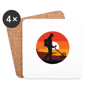 Détectoriste au Coucher de Soleil - Dessous de verre (lot de 4) - blanc - Devant