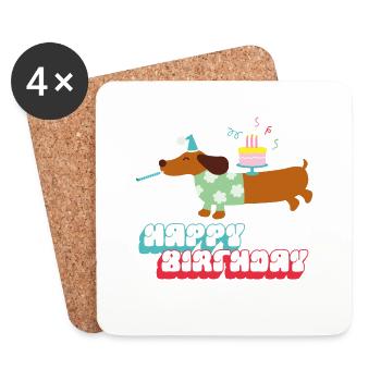 Dachshund Birthday Wishes - Coasters (set of 4) - white - Front