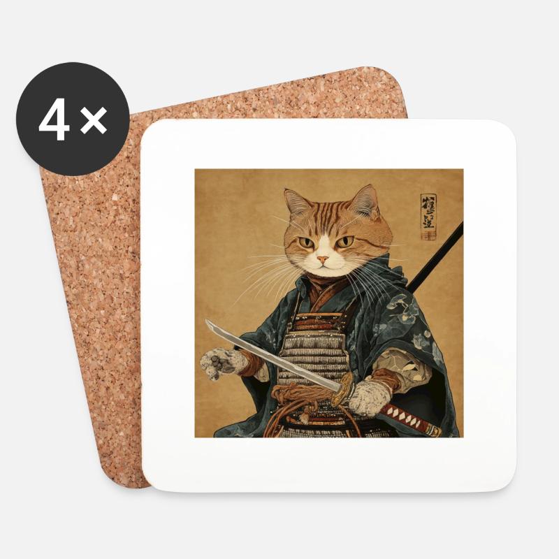 Katze Samurai Japan Ukiyo-E - Untersetzer (4er-Set) - Weiß