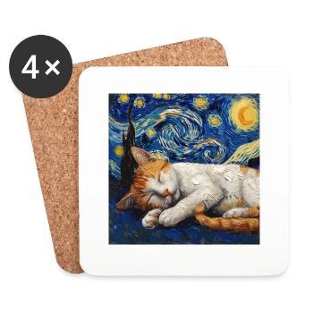 Katze Van Gogh Sternennacht - Untersetzer (4er-Set) - Weiß - Vorne