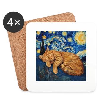 Katze Van Gogh Sternennacht - Untersetzer (4er-Set) - Weiß - Vorne