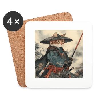 Cat Samurai Japan Ukiyo-E - Coasters (set of 4) - white - Front