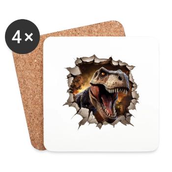 Autocollant T-rex de dinosaure - Dessous de verre (lot de 4) - blanc - Devant