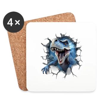 Autocollant T-rex de dinosaure - Dessous de verre (lot de 4) - blanc - Devant