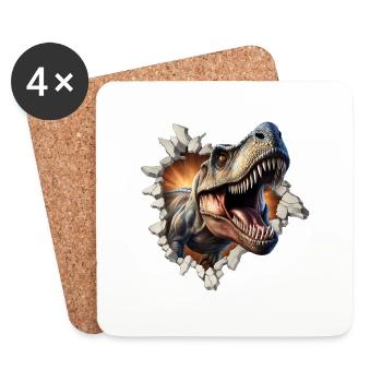 Autocollant T-rex de dinosaure - Dessous de verre (lot de 4) - blanc - Devant