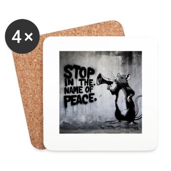 Echoes of Rebellion: Rat Stencil Tee. STOP war - Coasters (set of 4) - white - Front