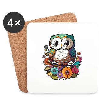 Niedliche Eule Kawaii Maskottchen - Untersetzer (4er-Set) - Weiß - Vorne